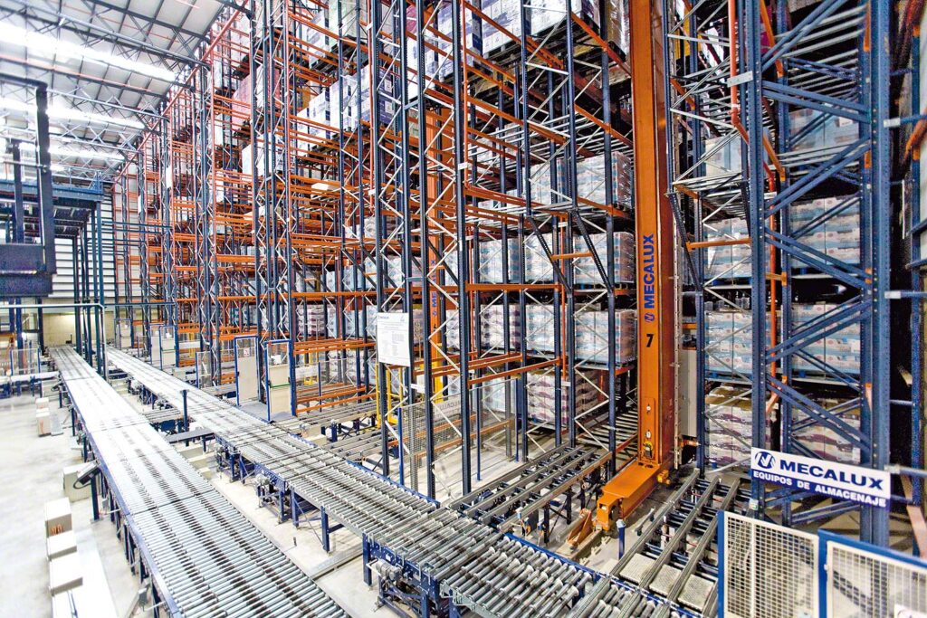 warehouse stacker crane at work