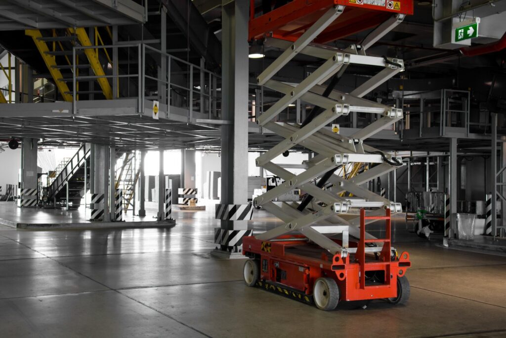 scissor lift in the warehouse