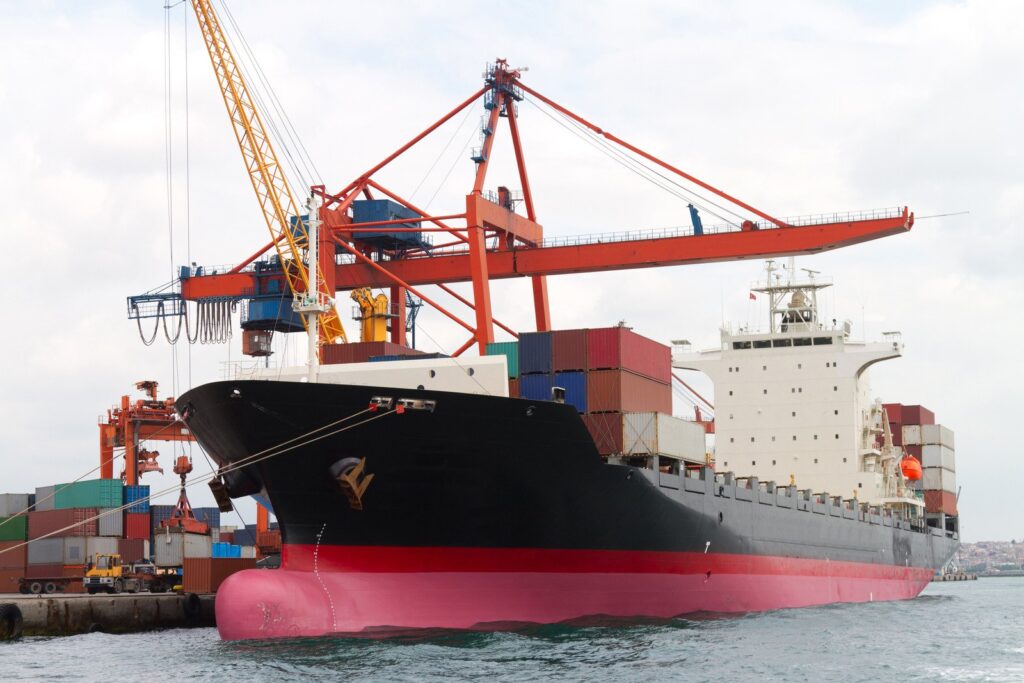 deck crane on a cargo ship