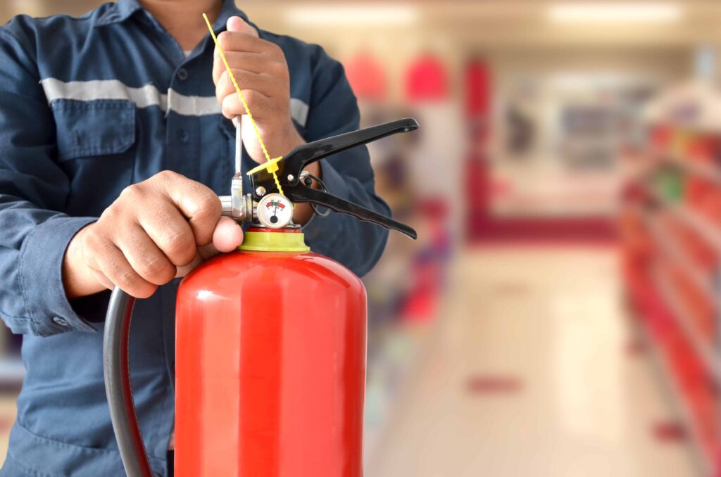 fireman with a fire extinguisher