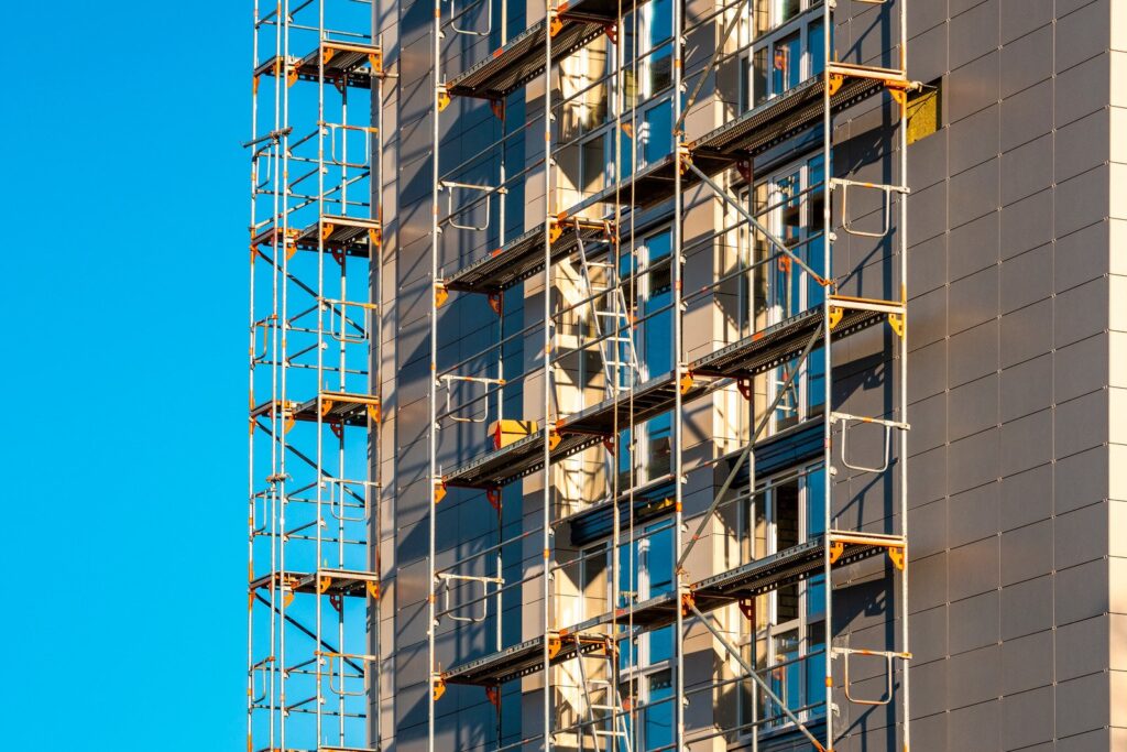 scaffolding under the block