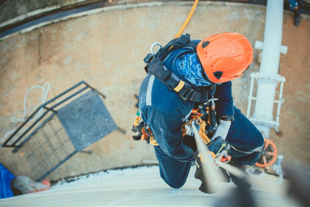 industrial climber in a helmet